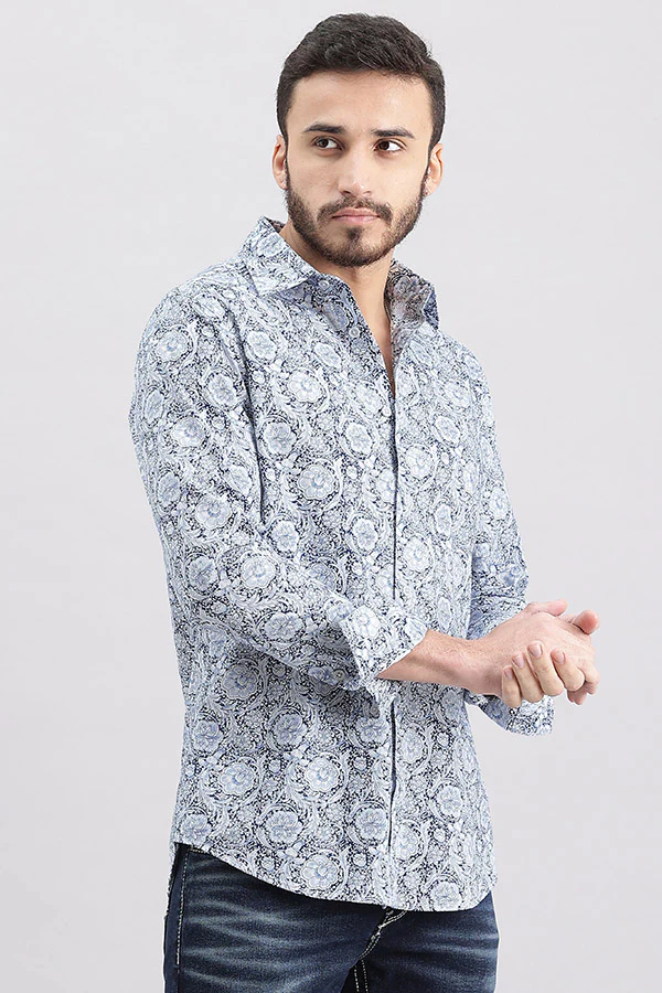 Blue Full Sleeve Printed Shirt - Image 3