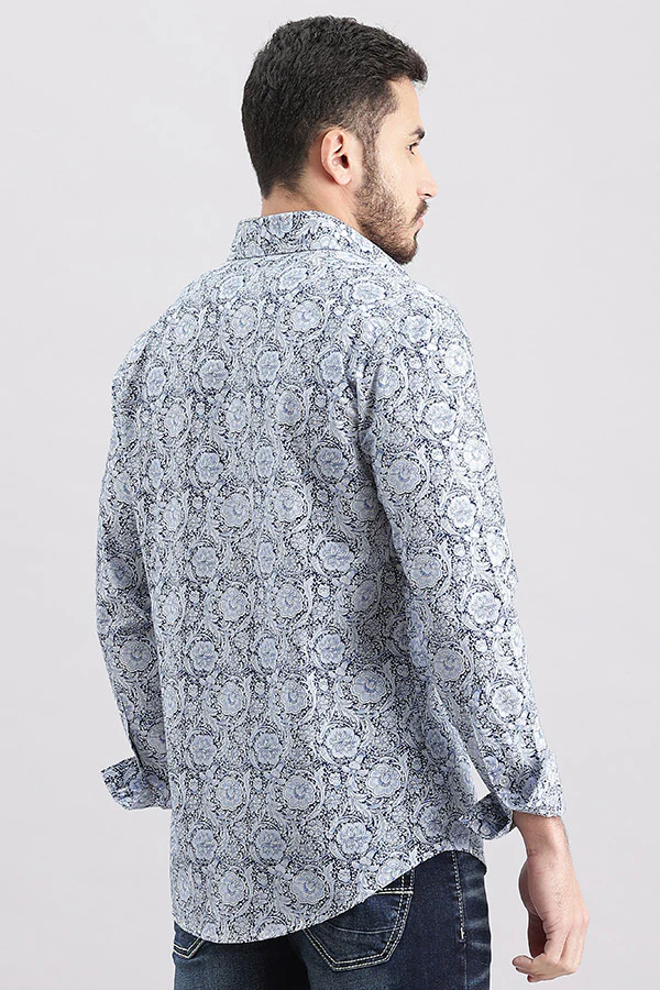 Blue Full Sleeve Printed Shirt - Image 4