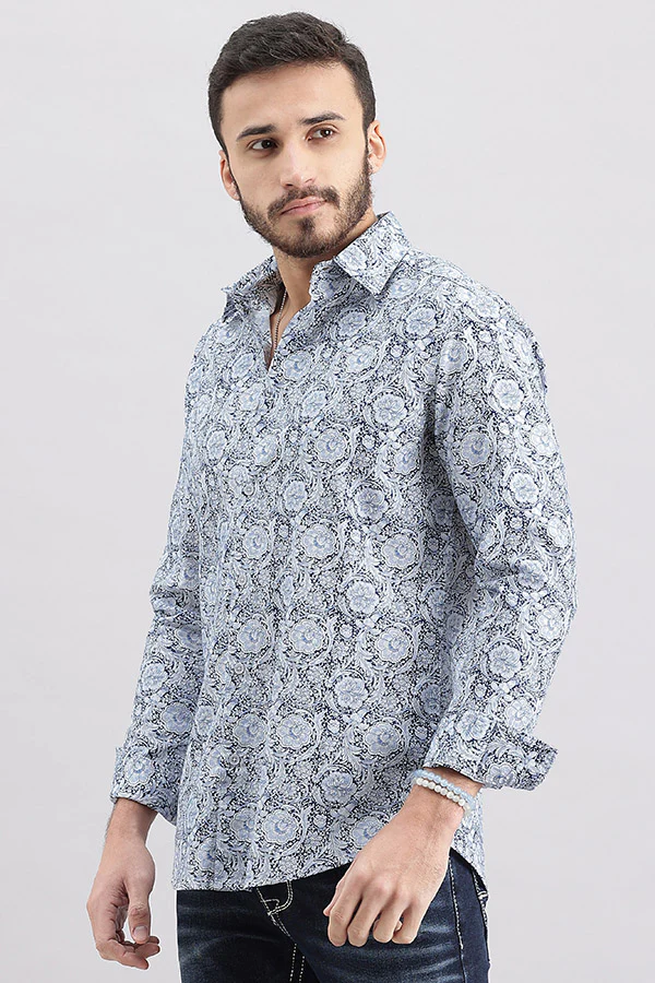 Blue Full Sleeve Printed Shirt - Image 5