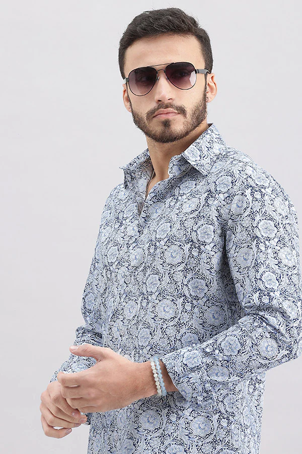 Blue Full Sleeve Printed Shirt - Image 6
