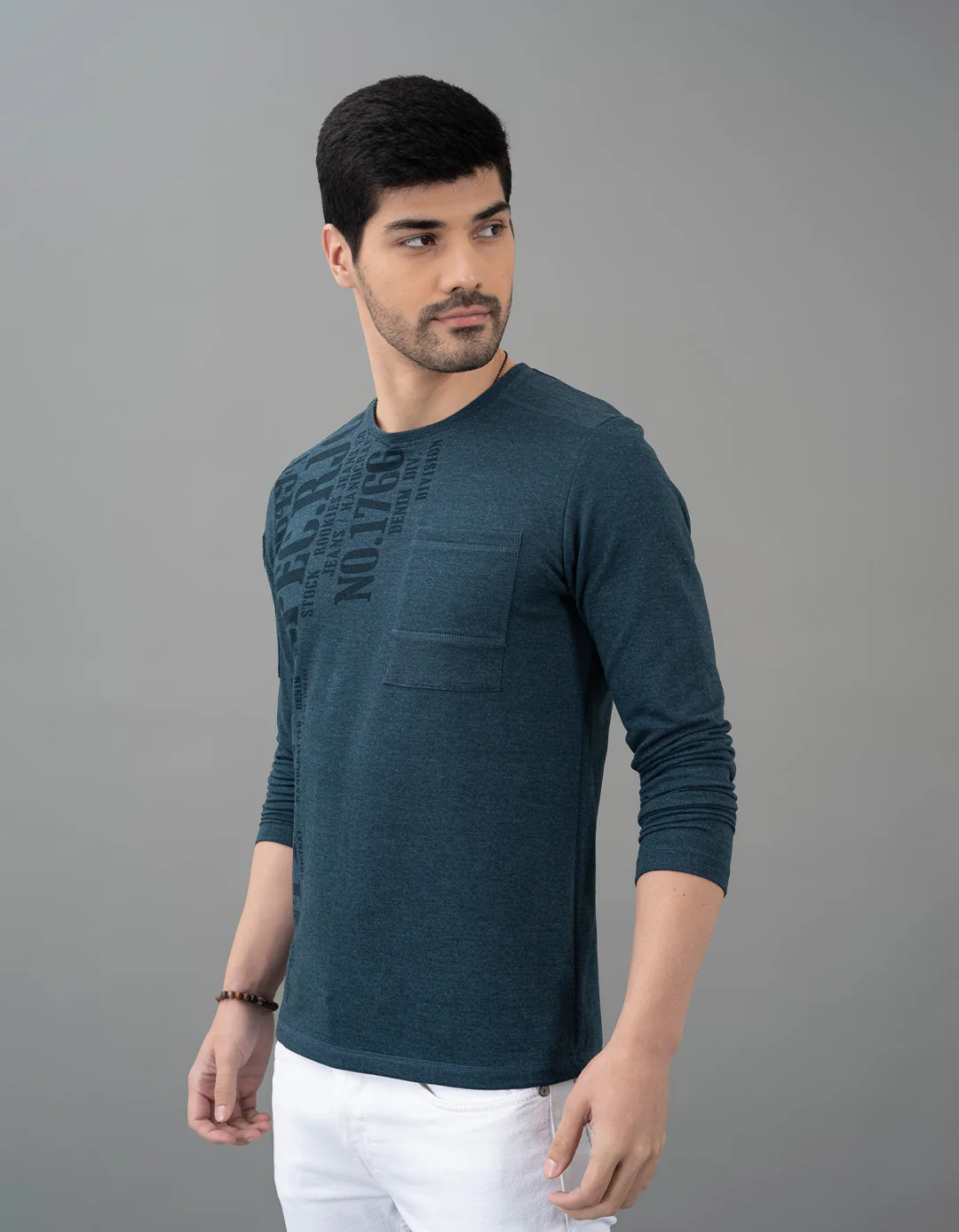 Blue Melange Full Sleeve Round Neck Tee - Image 3