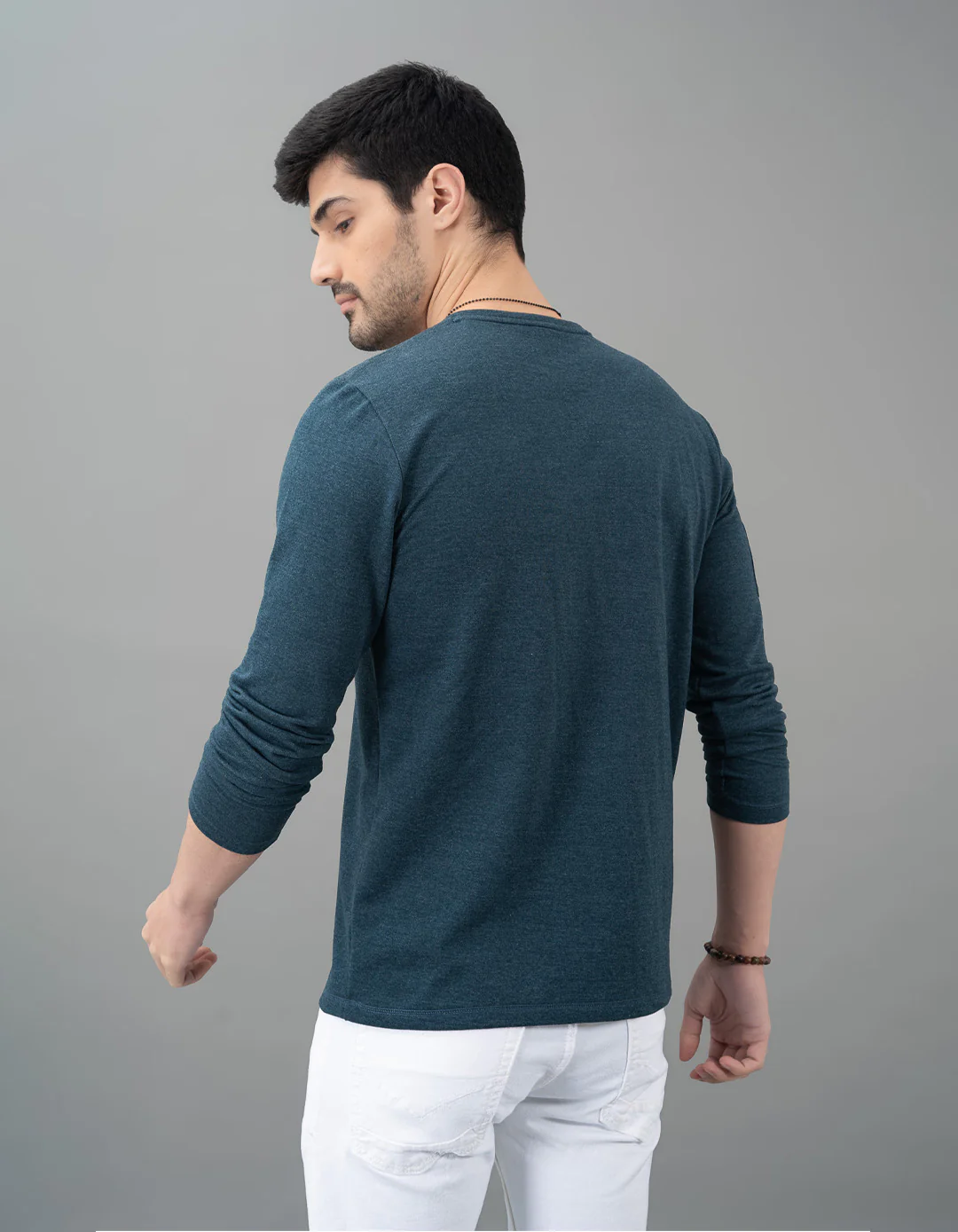 Blue Melange Full Sleeve Round Neck Tee - Image 5