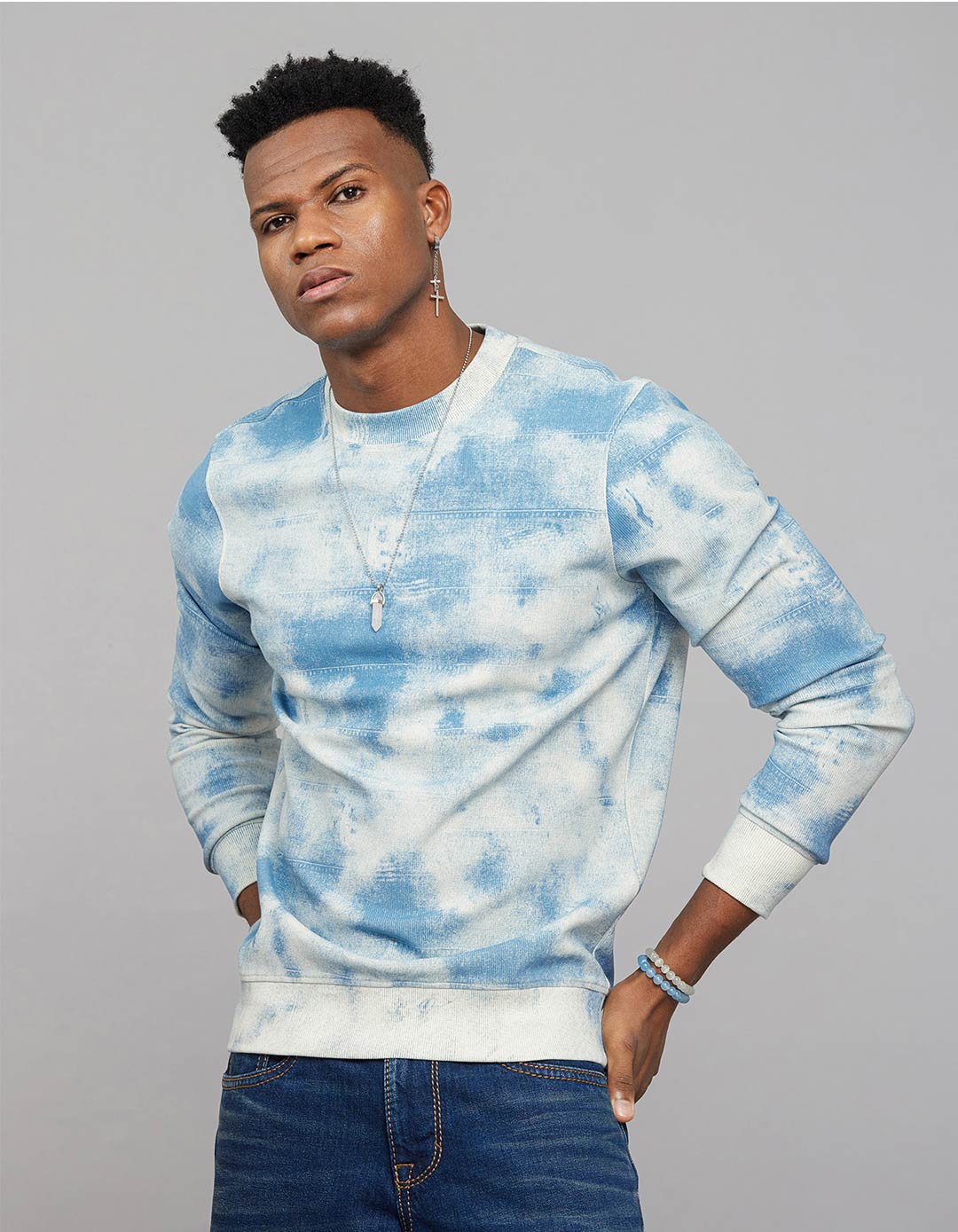 Blue Round Neck Full Sleeves Sweatshirt - Image 3