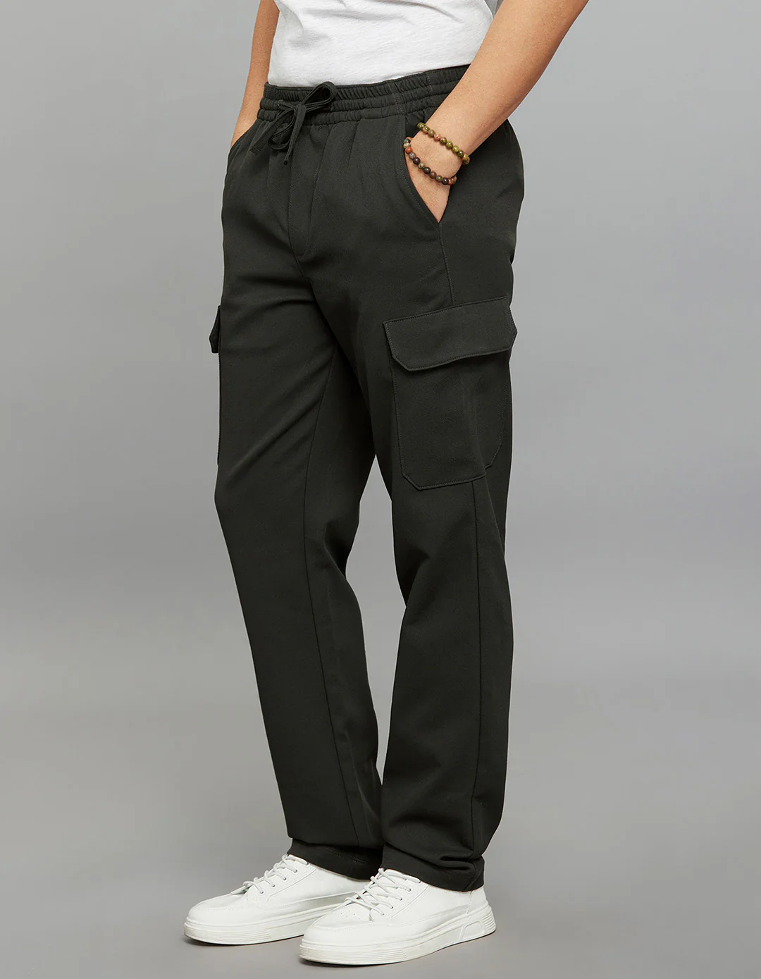 Bottle Green Comfort Straight Fit Athliesure Cargo Pants - Image 4