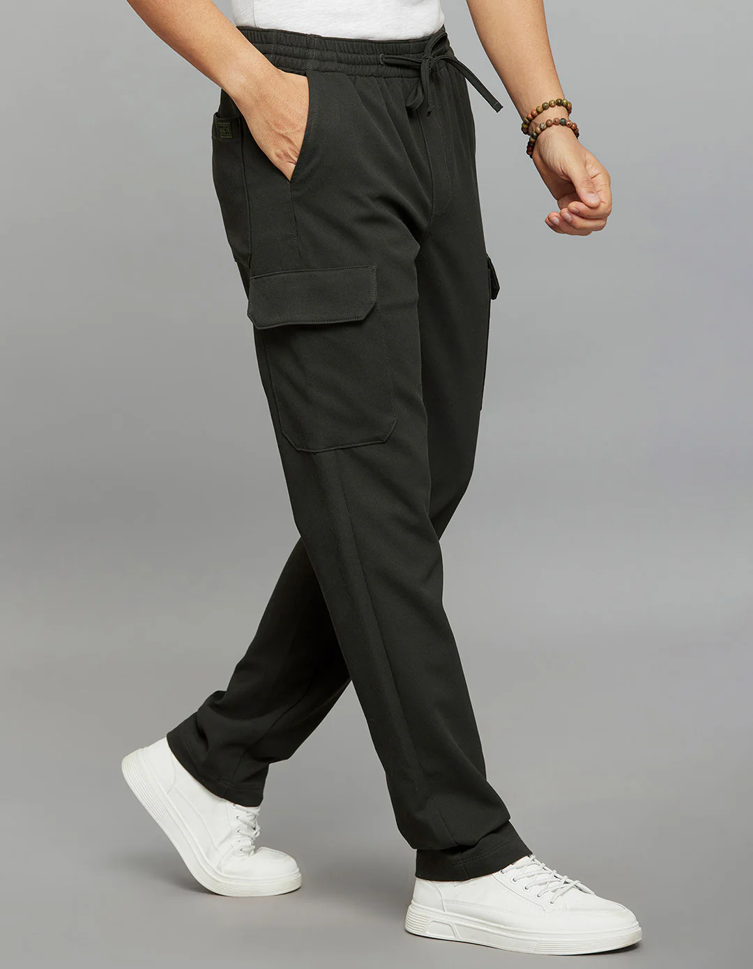 Bottle Green Comfort Straight Fit Athliesure Cargo Pants - Image 5
