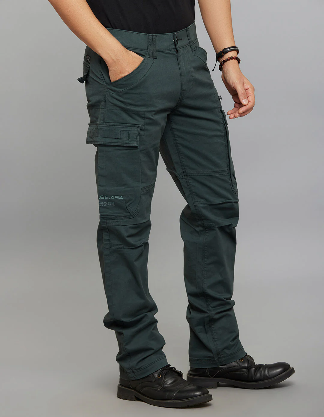 Bottle Green Comfort Straight Fit Stretch Cargo Pants - Image 4