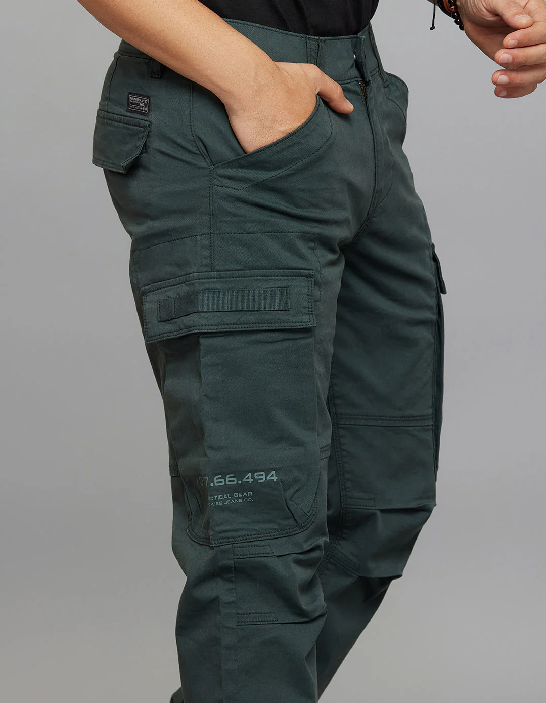Bottle Green Comfort Straight Fit Stretch Cargo Pants - Image 5
