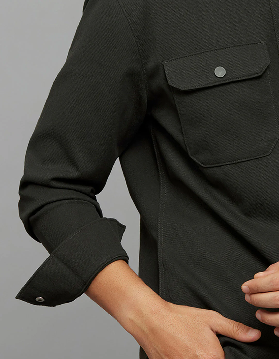 Bottle Green Full Sleeves Snap Button Front Closure Shacket - Image 5