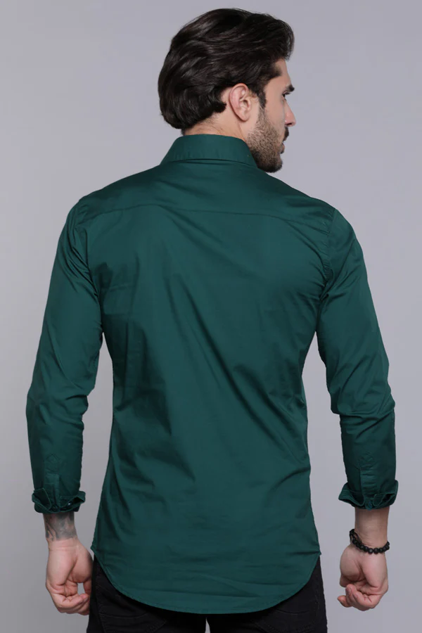 Bottle Green Full Sleeves Solid Shirt - Image 4