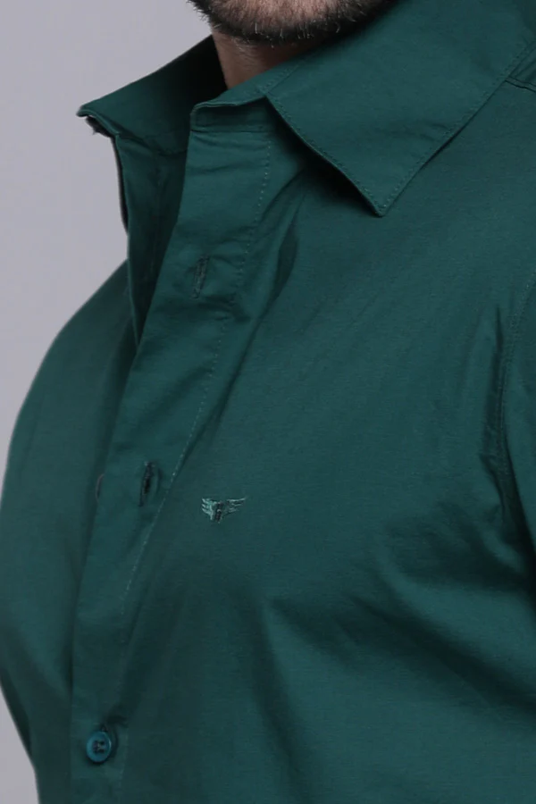 Bottle Green Full Sleeves Solid Shirt - Image 6