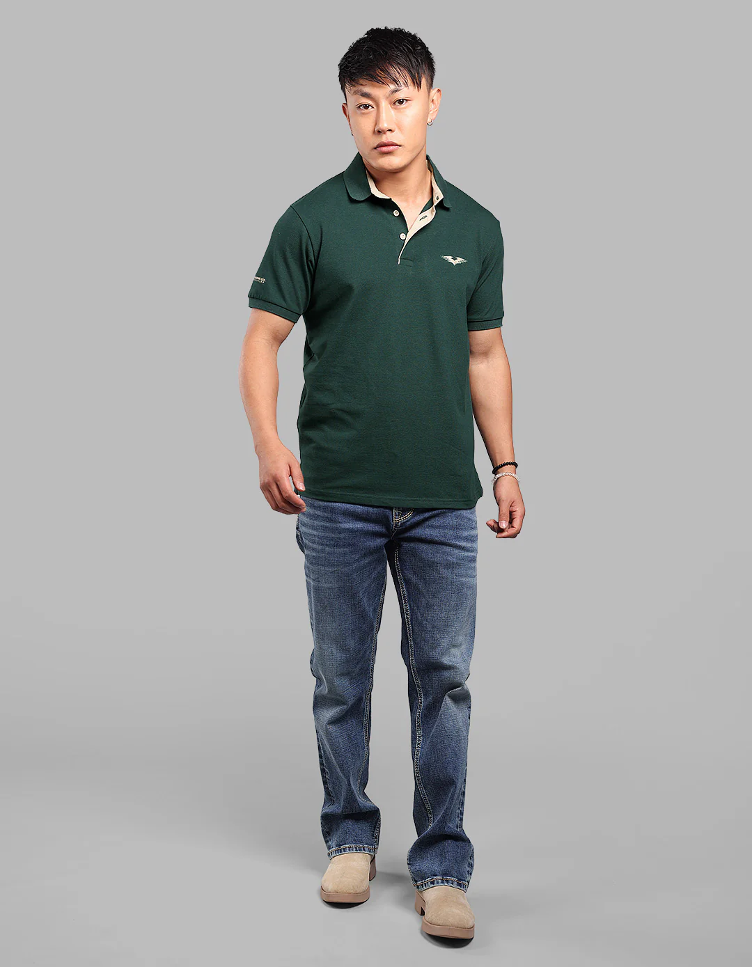 Bottle Green Half Sleeve Pique Polo Tee - Image 2
