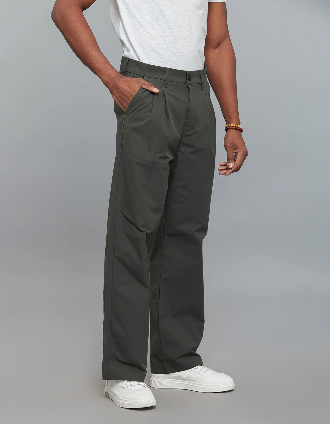 Bottle Green Pleated Korean Pants - Image 4