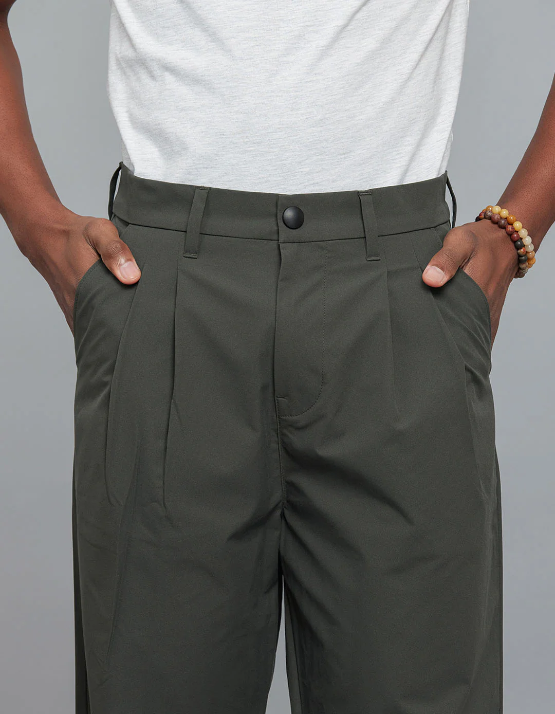 Bottle Green Pleated Korean Pants - Image 5