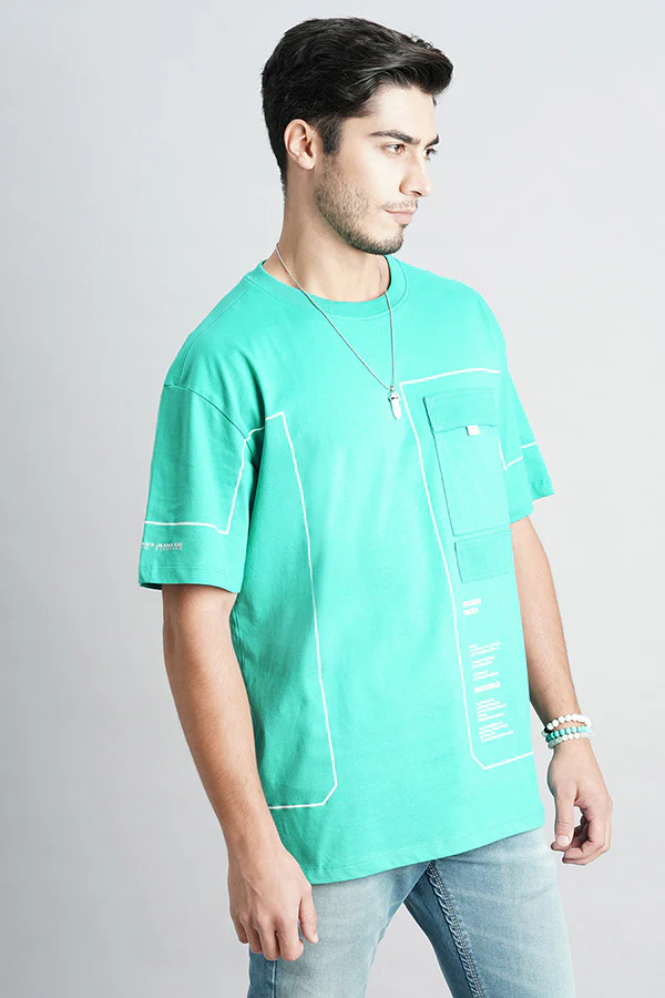 Bright Aqua Half Sleeve Oversized Tee - Image 3