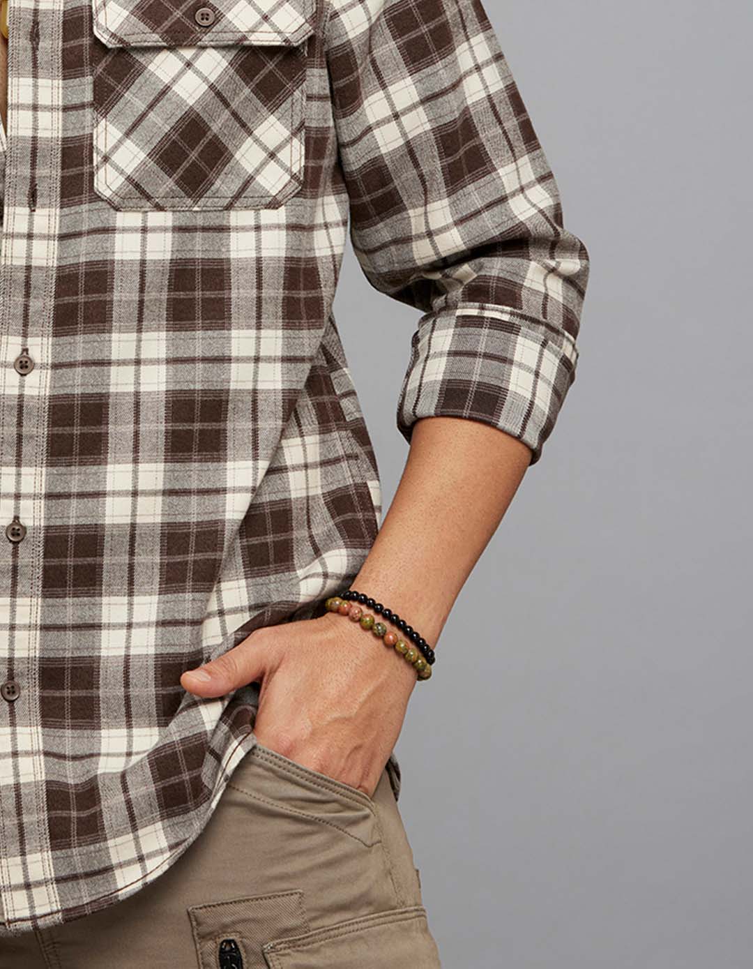 Brown Cream Full Sleeves Stretch Check Shirt - Image 7