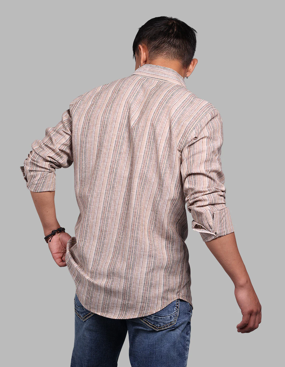 Brown Full Sleeve Linen Blend Stripe Shirt - Image 5