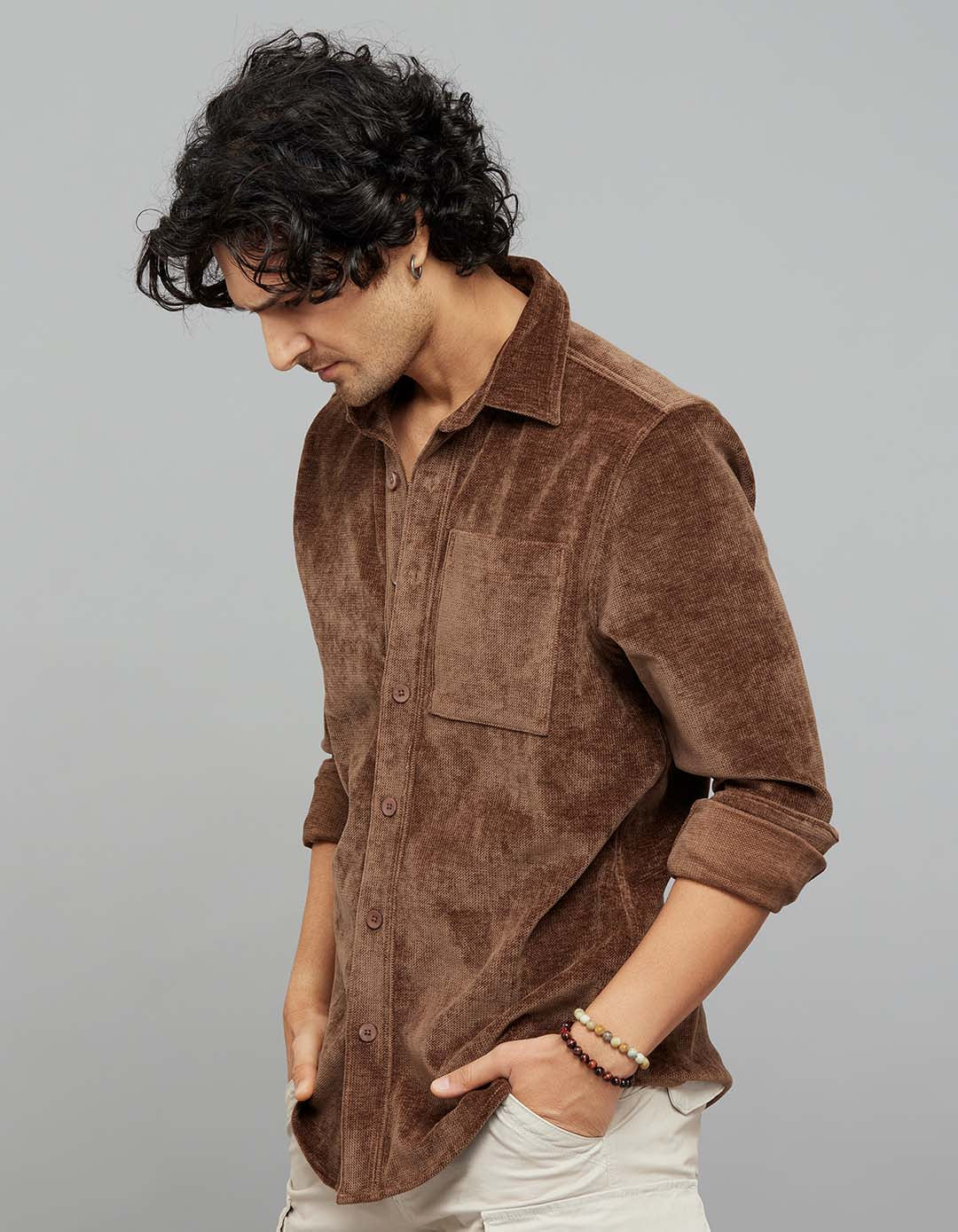 Brown Full Sleeves Button Front Closure Shacket - Image 3