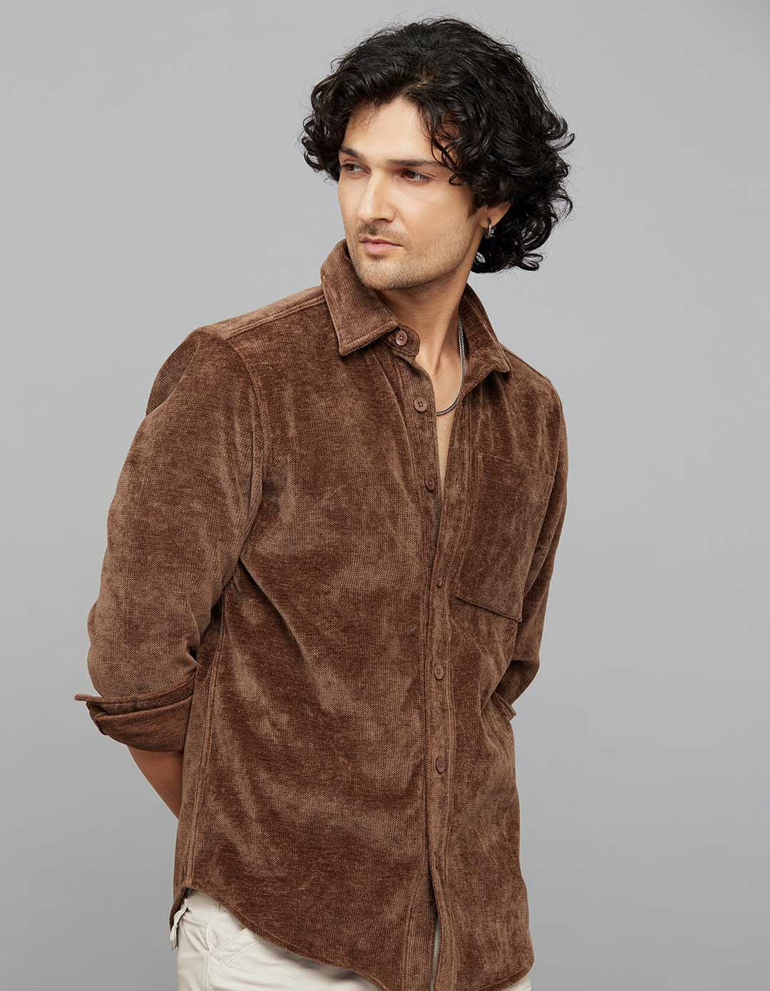 Brown Full Sleeves Button Front Closure Shacket - Image 4