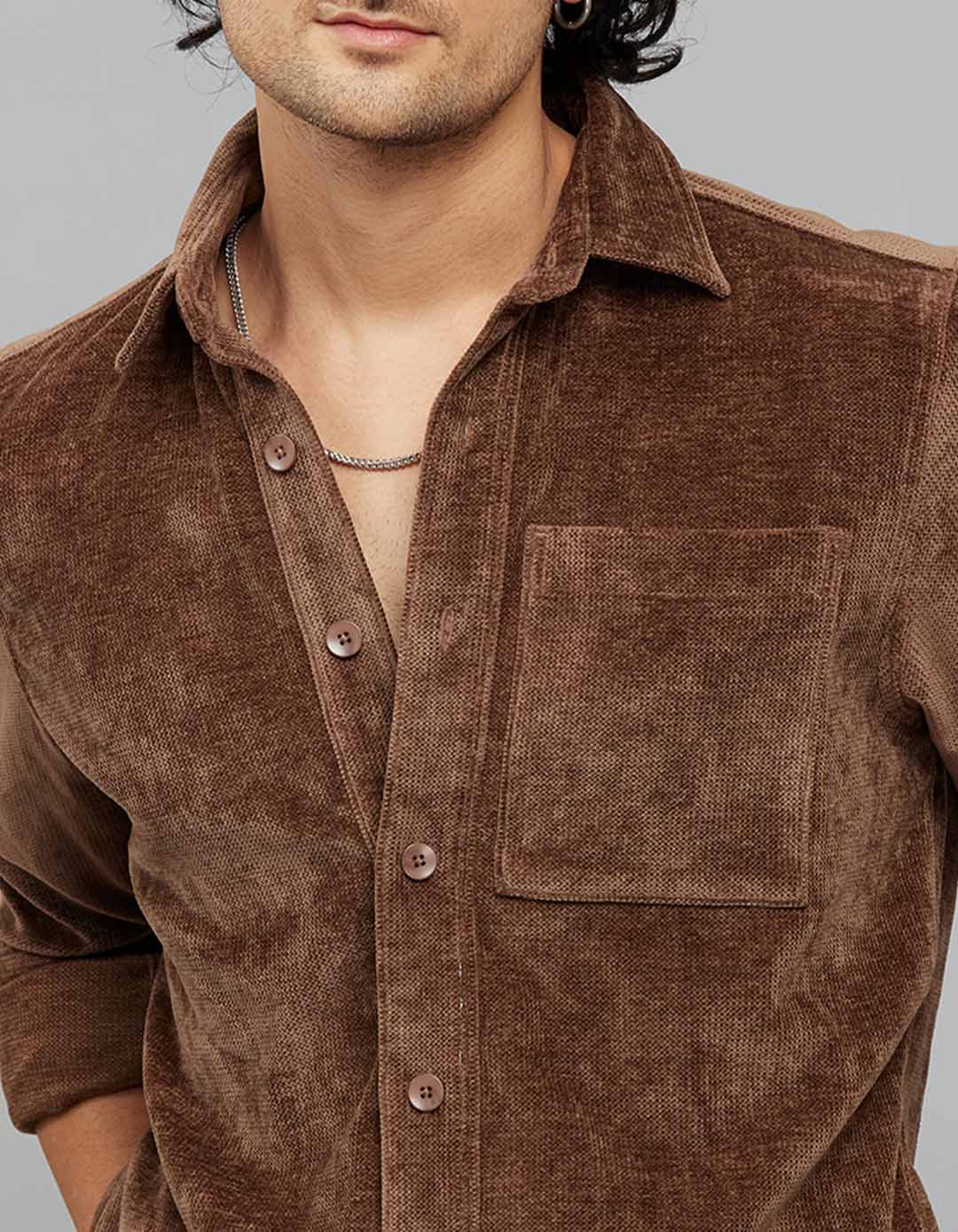 Brown Full Sleeves Button Front Closure Shacket - Image 5