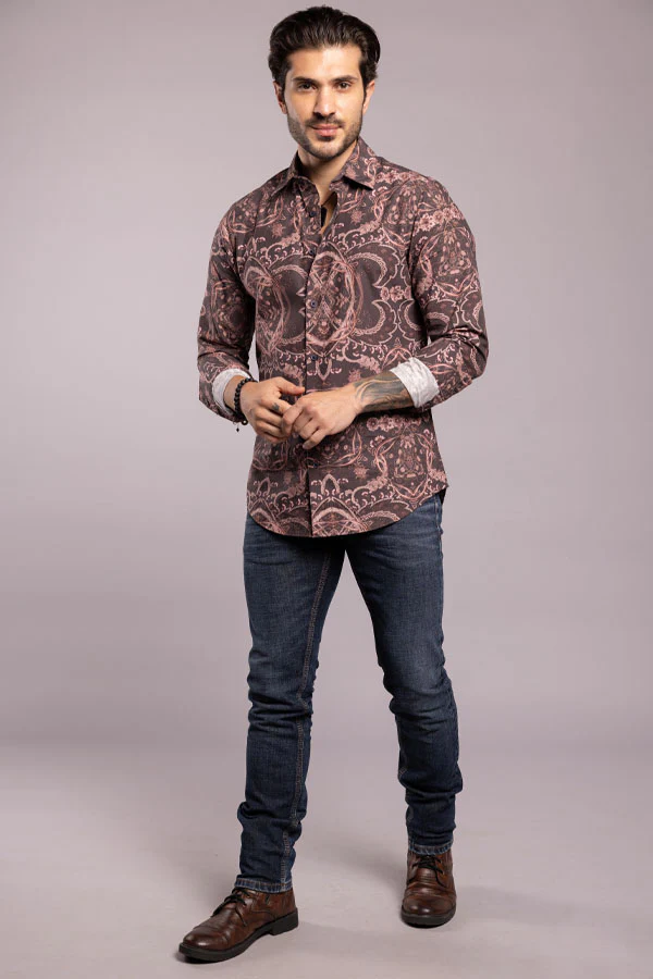 Brown Full Sleeves Printed Shirt - Image 2