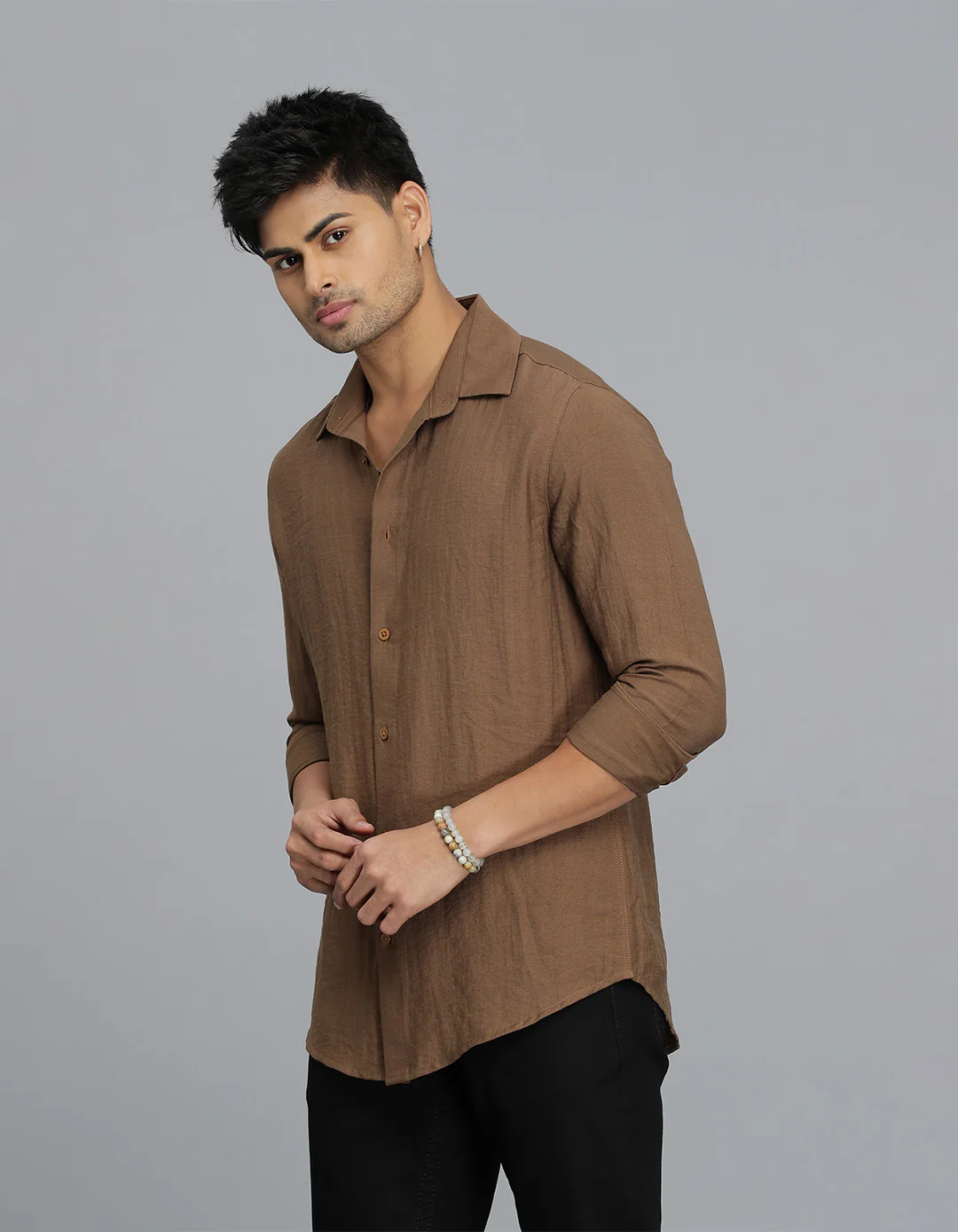 Brown Full Sleeves Solid Shirt - Image 3