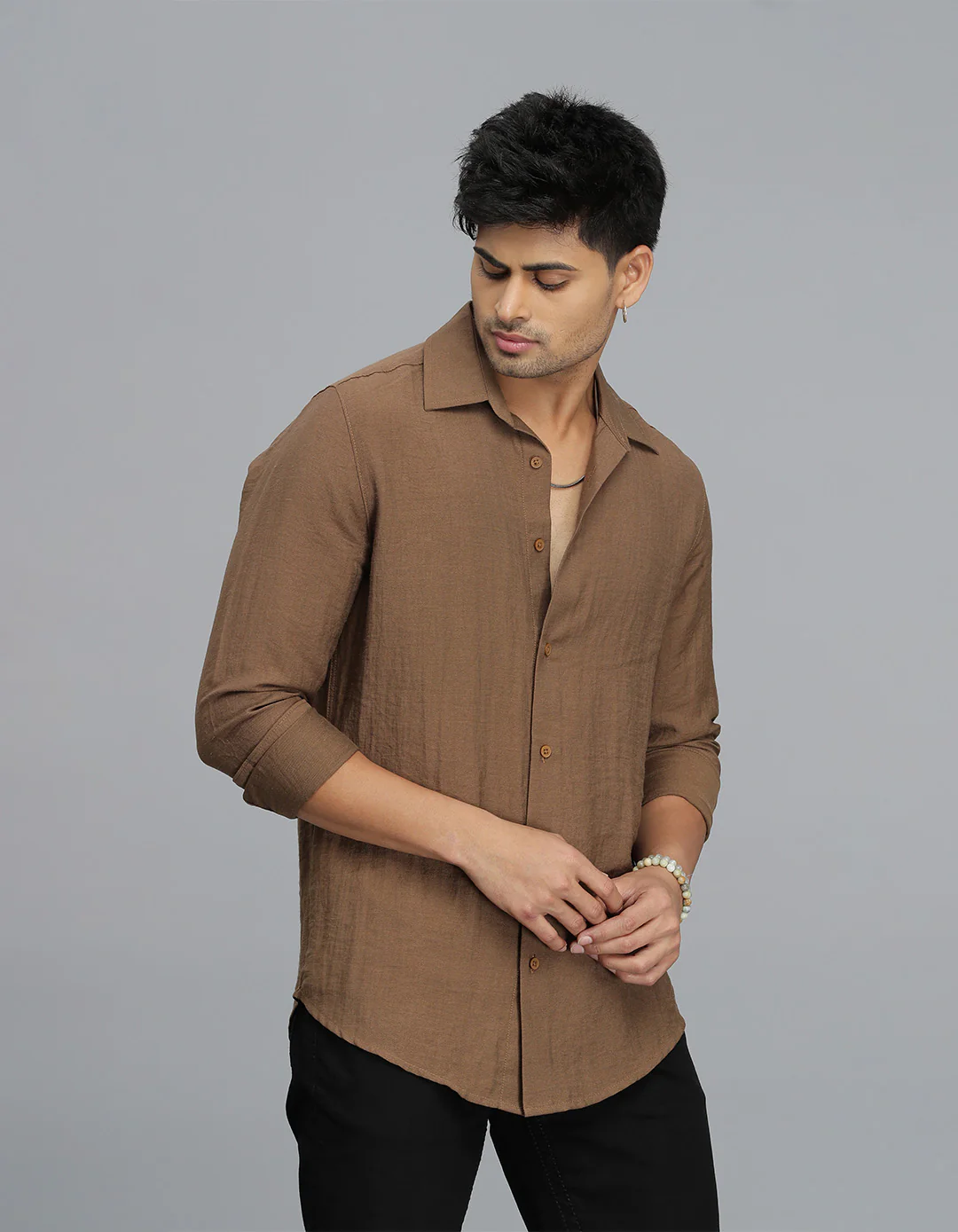 Brown Full Sleeves Solid Shirt - Image 4