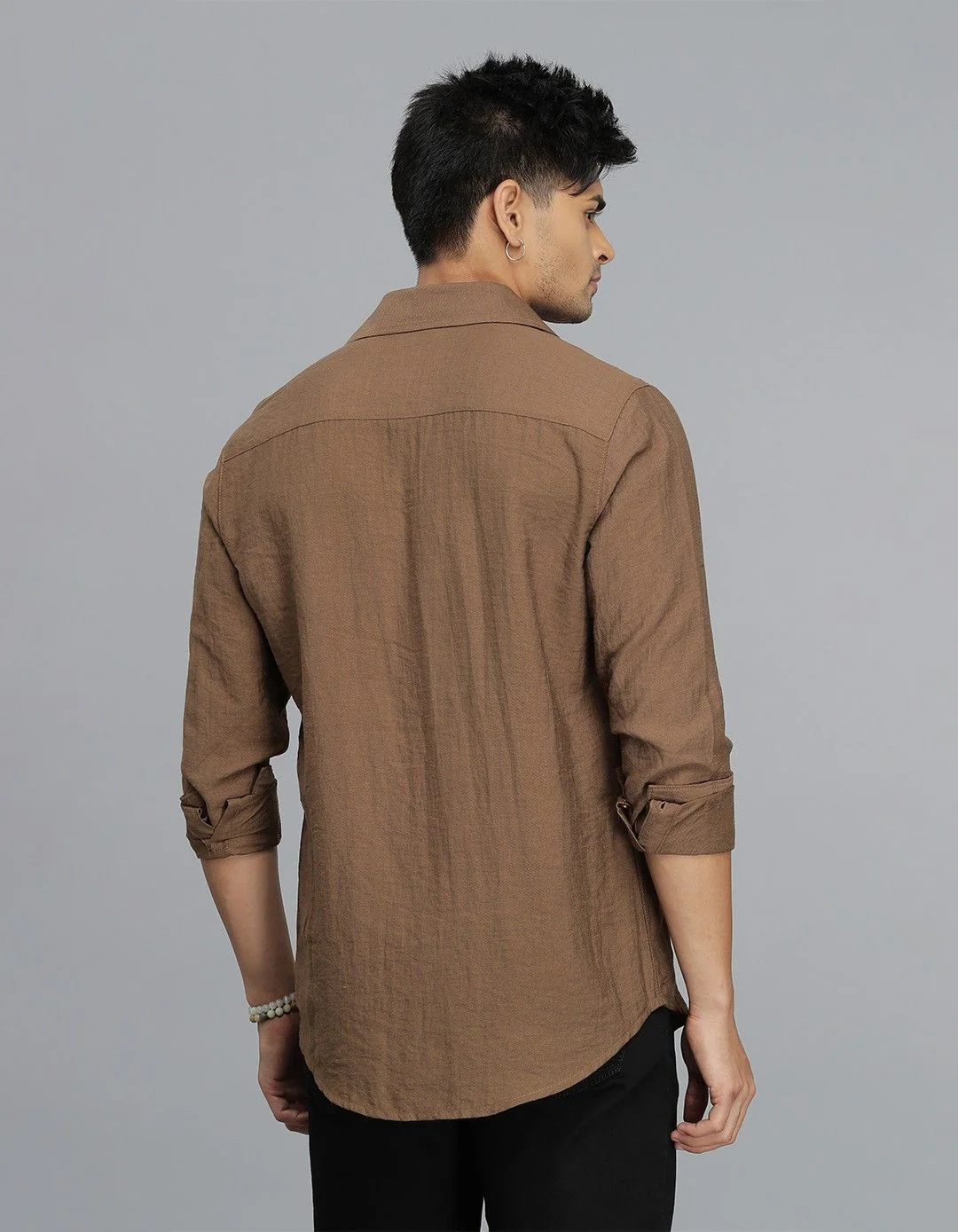 Brown Full Sleeves Solid Shirt - Image 5