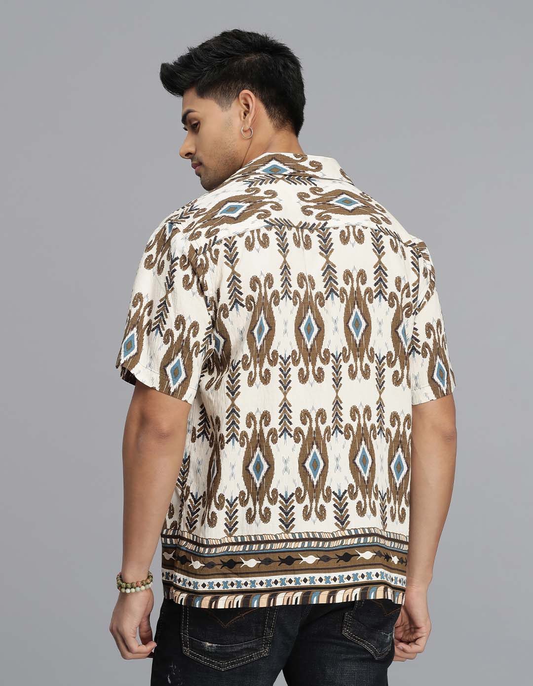 Brown Half Sleeves Printed Shirt - Image 3