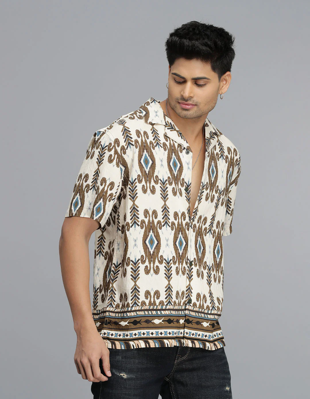 Brown Half Sleeves Printed Shirt - Image 4