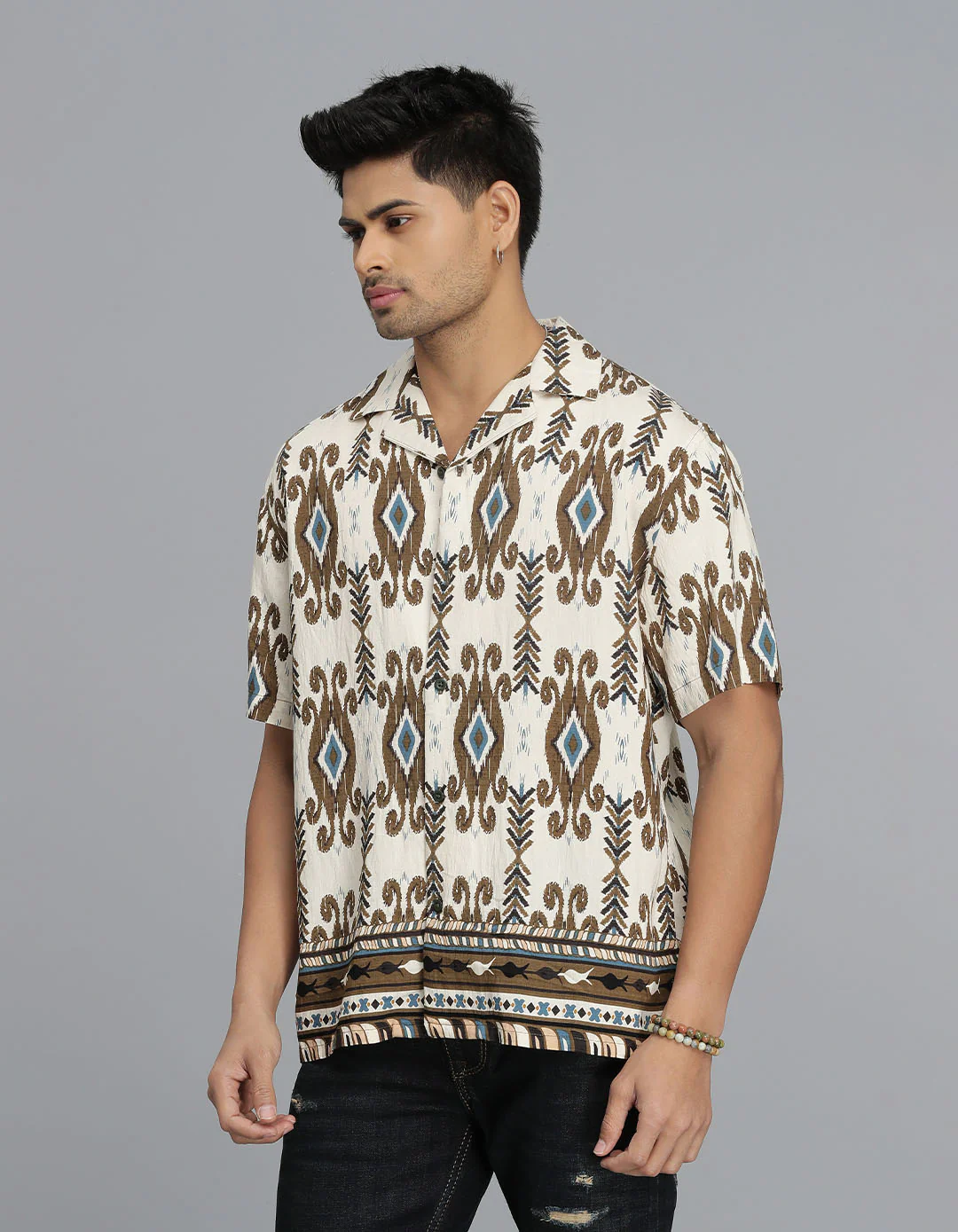 Brown Half Sleeves Printed Shirt - Image 5
