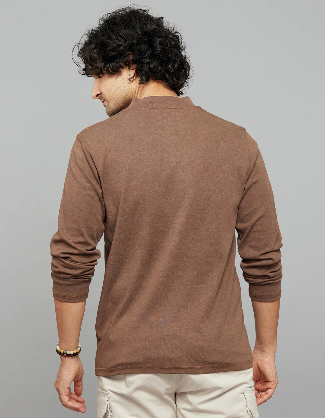 Brown Full Sleeves Zipper Neck Tee - Image 5