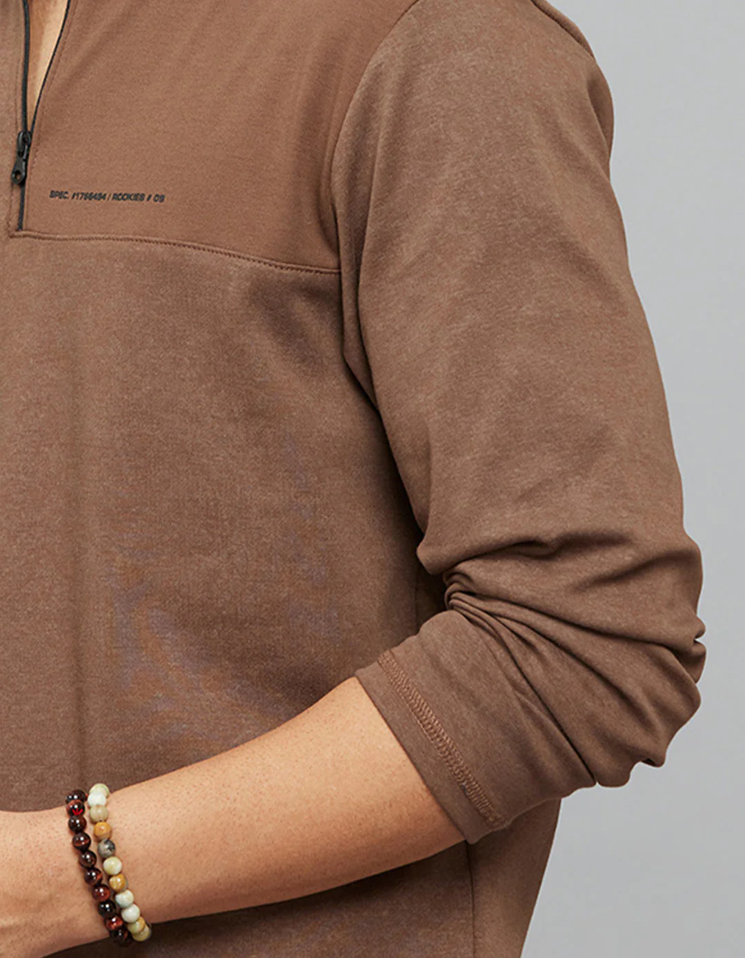 Brown Full Sleeves Zipper Neck Tee - Image 7