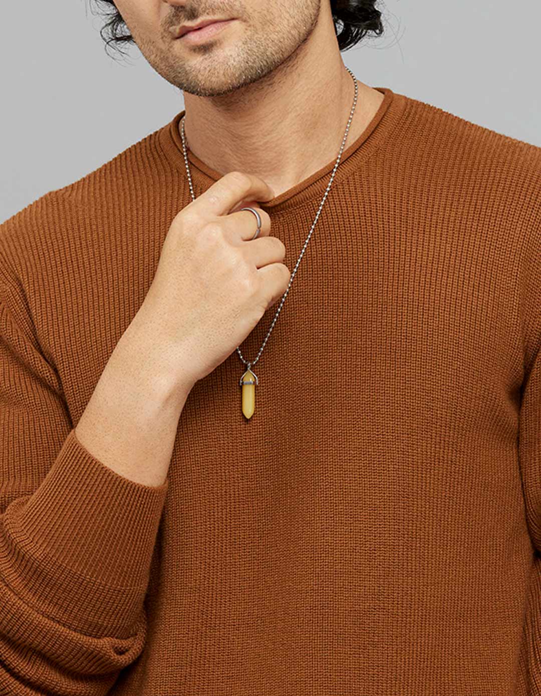 Brown Round Neck Full Sleeves Flatknit - Image 5