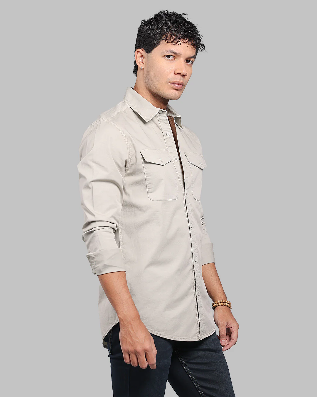 Cement Full Sleeve Stretch Cargo Shirt - Image 4
