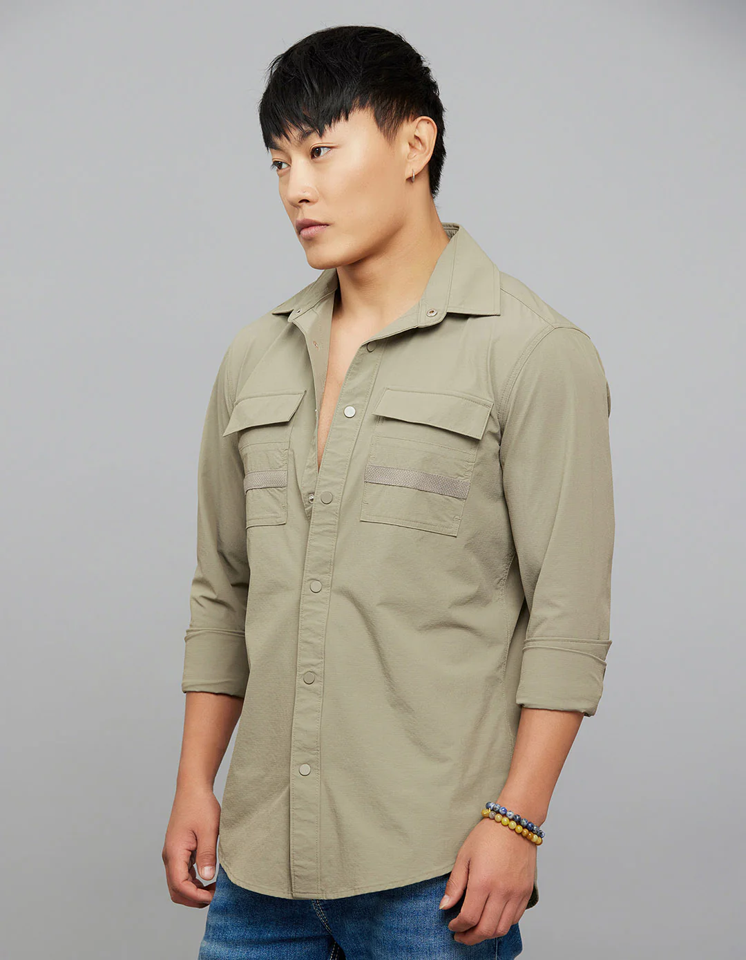 Cement Full Sleeves Cargo Shirt - Image 3