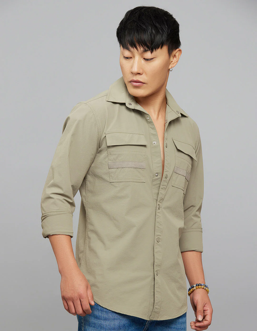 Cement Full Sleeves Cargo Shirt - Image 4