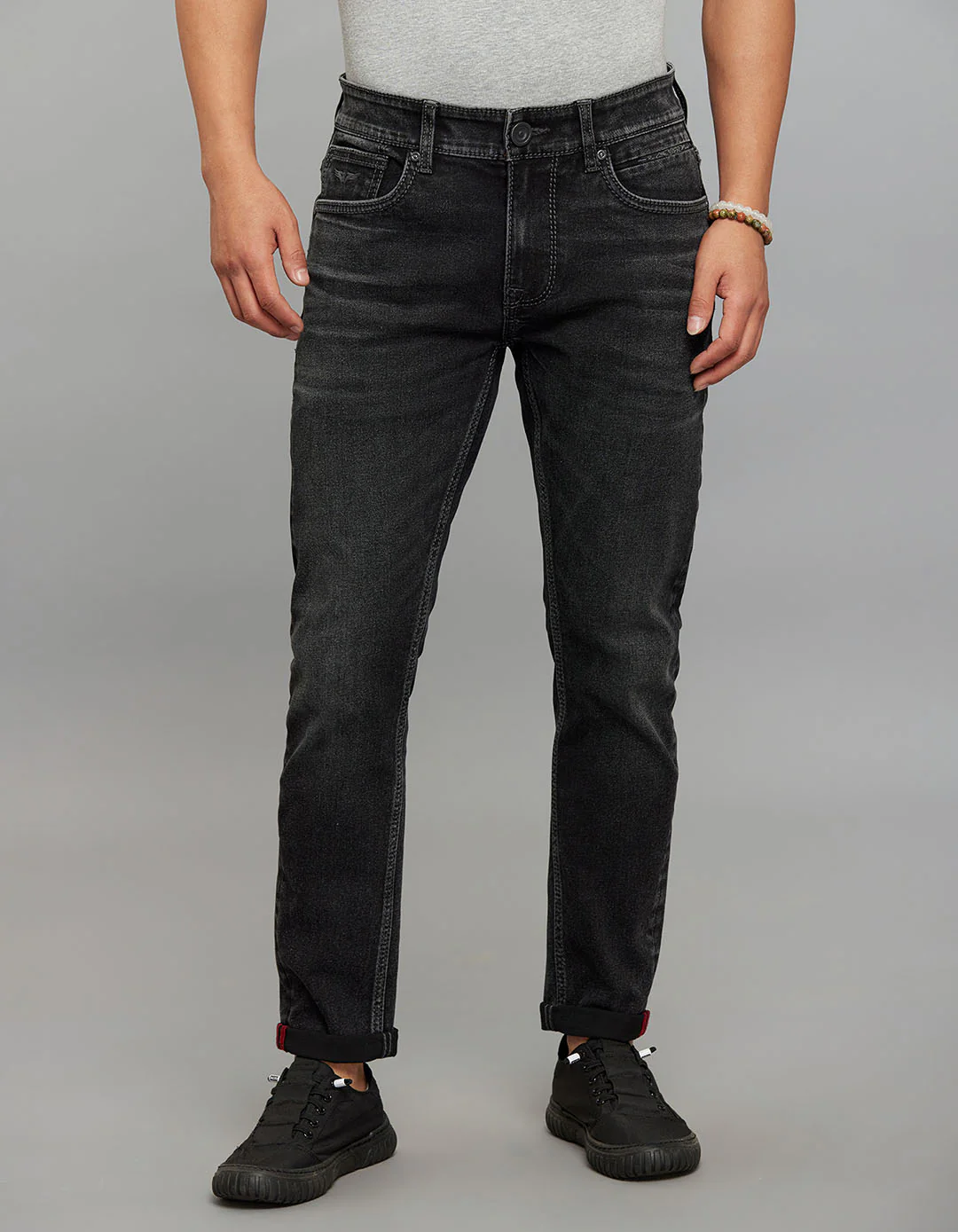 Charcoal Low-Rise Tapered Ankle Length Stretch Jeans