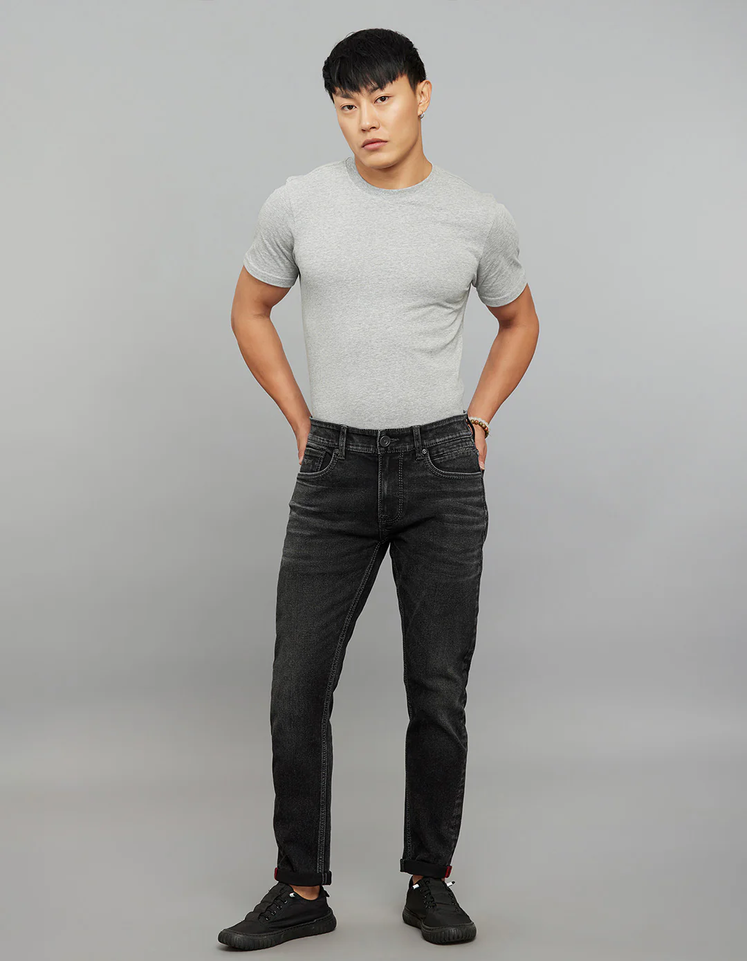 Charcoal Low-Rise Tapered Ankle Length Stretch Jeans - Image 2