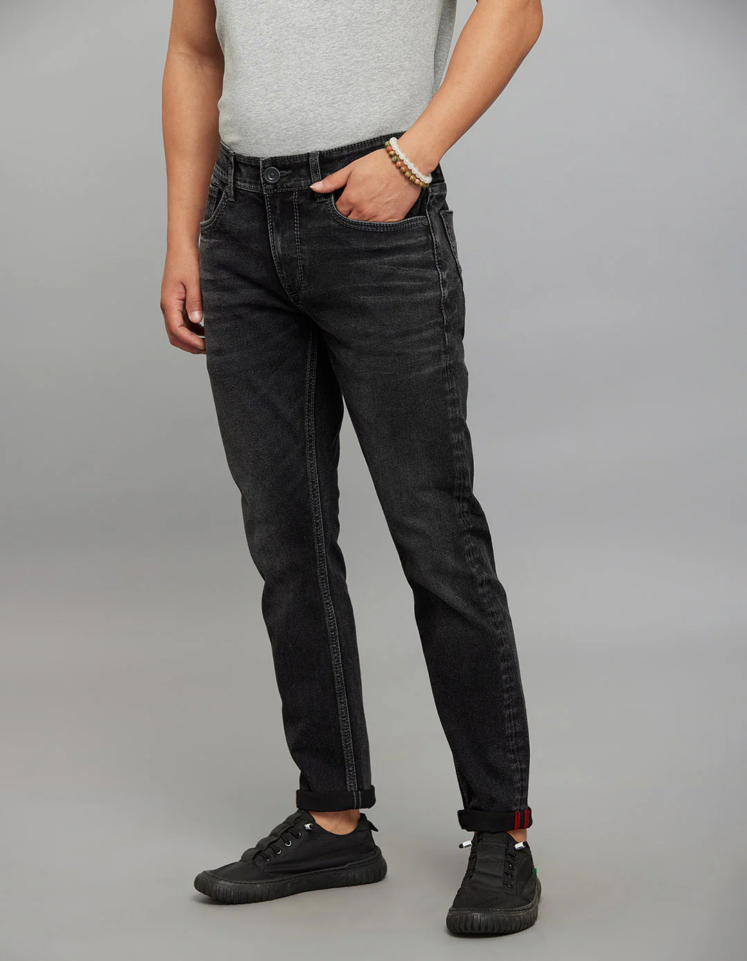 Charcoal Low-Rise Tapered Ankle Length Stretch Jeans - Image 3