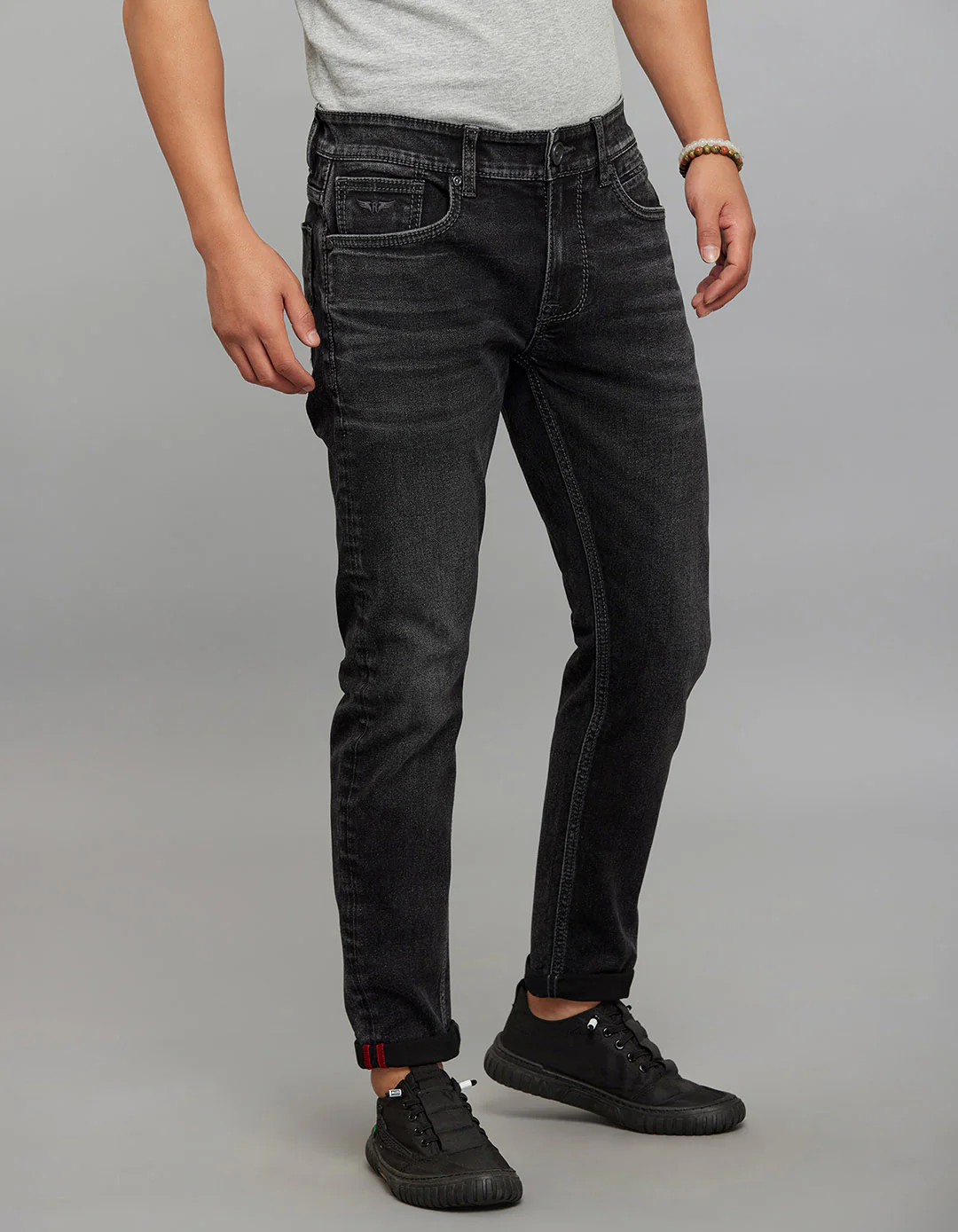 Charcoal Low-Rise Tapered Ankle Length Stretch Jeans - Image 4