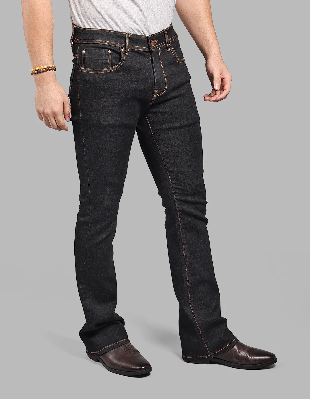 Charcoal Mid Rise Cropped Length Loose Boot Leg Stretch Jeans - Image 6