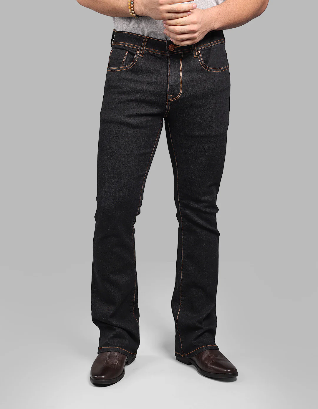 Charcoal Mid Rise Loose Boot Leg Stretch Jeans - Image 2