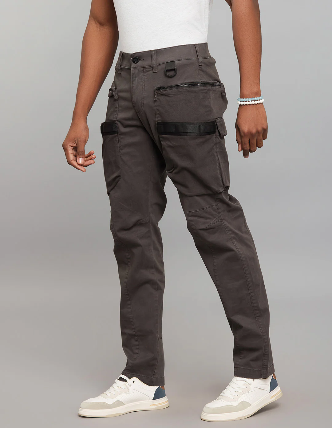 Charcoal Comfort Straight Fit Stretch Cargo Pants - Image 3