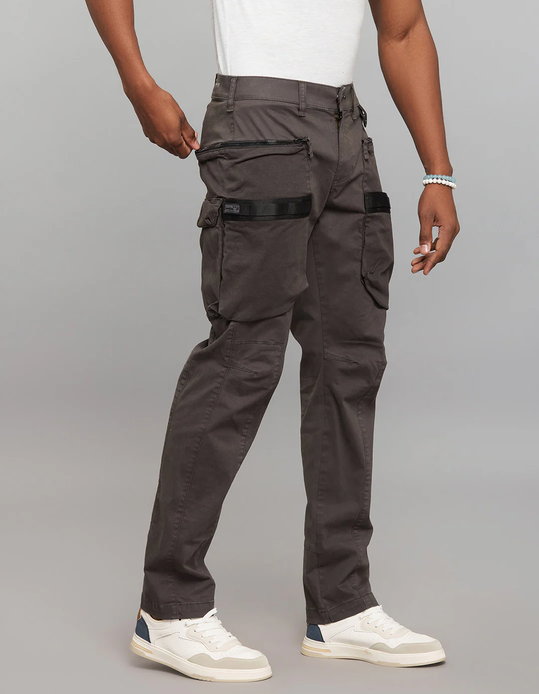 Charcoal Comfort Straight Fit Stretch Cargo Pants - Image 4