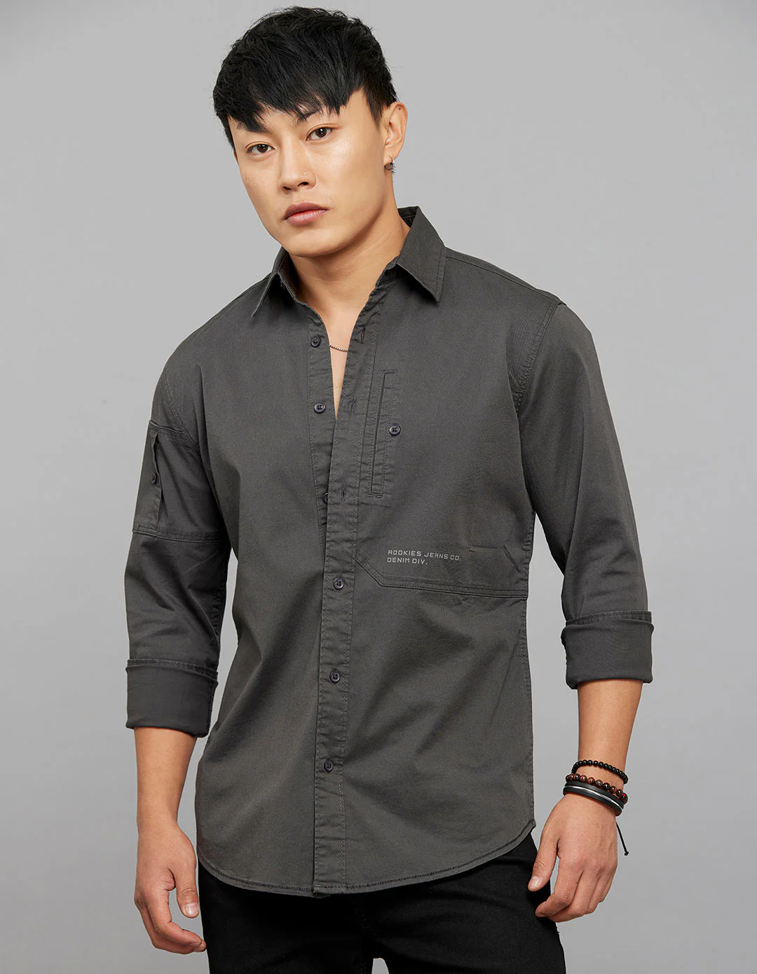 Charcoal Full Sleeves Cargo Shirt