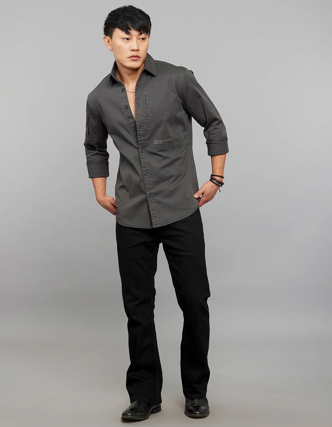 Charcoal Full Sleeves Cargo Shirt - Image 2
