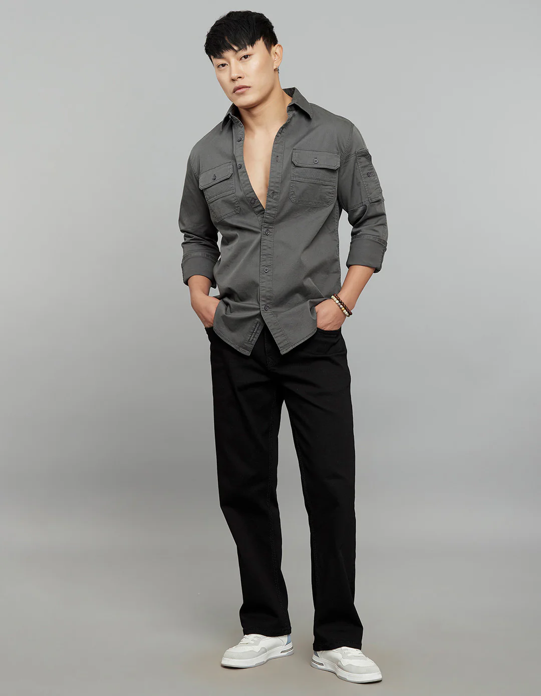 Charcoal Full Sleeves Cargo Shirt - Image 2