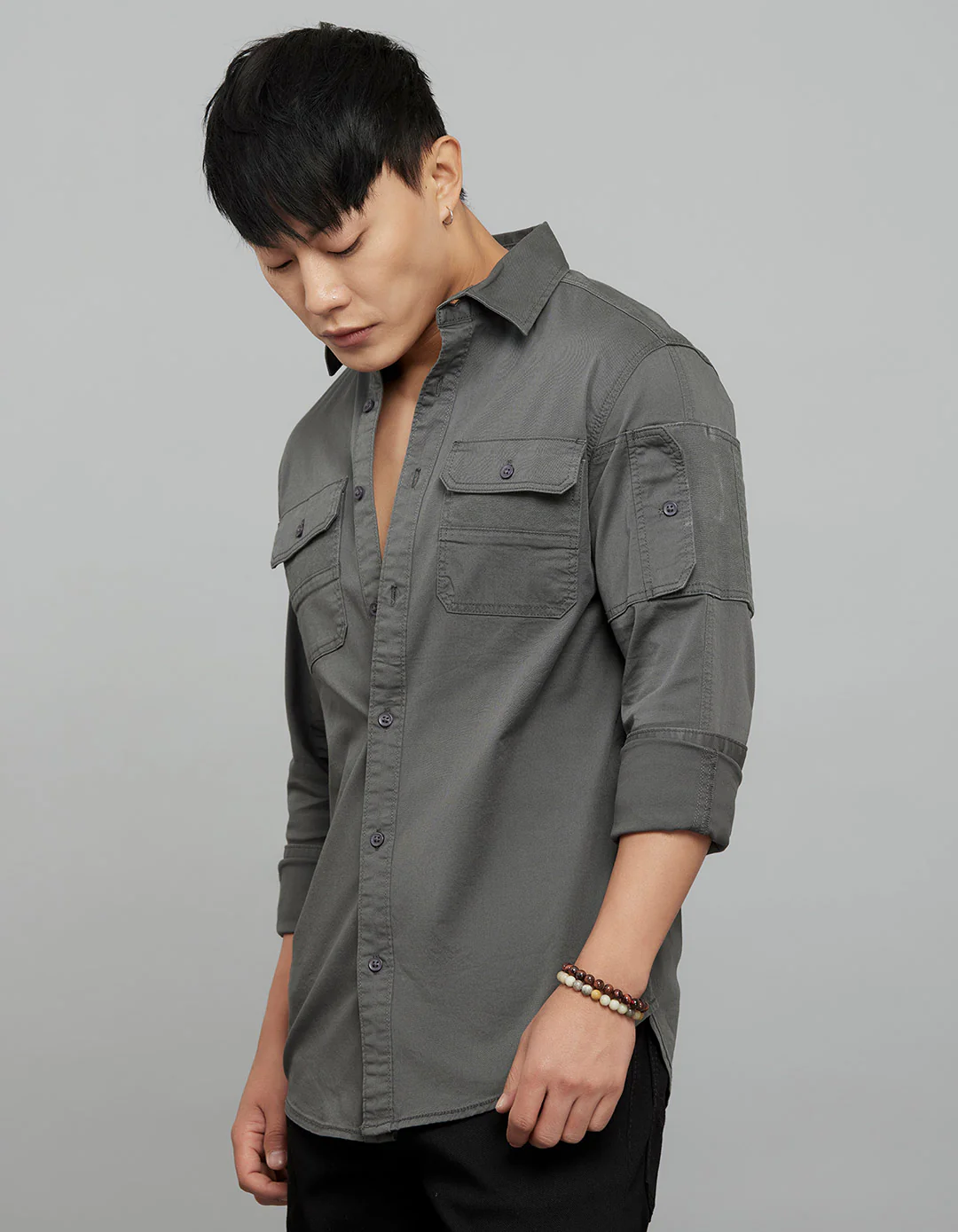 Charcoal Full Sleeves Cargo Shirt - Image 3