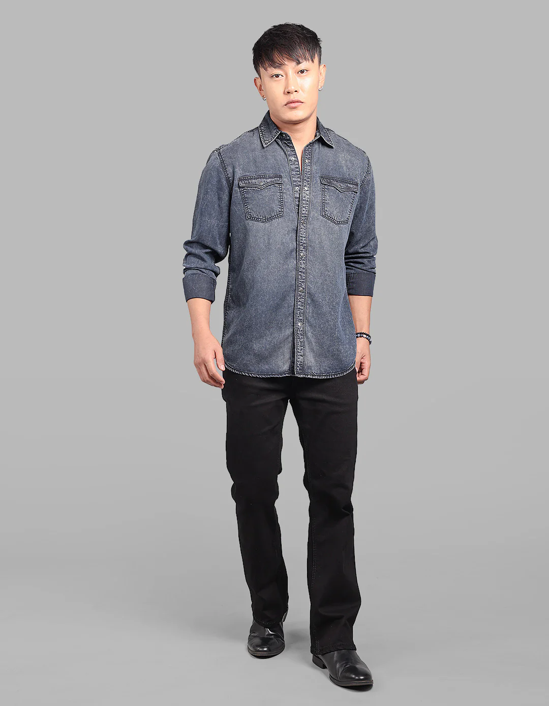 Charcoal Grey Full Sleeve Denim Shirt - Image 2