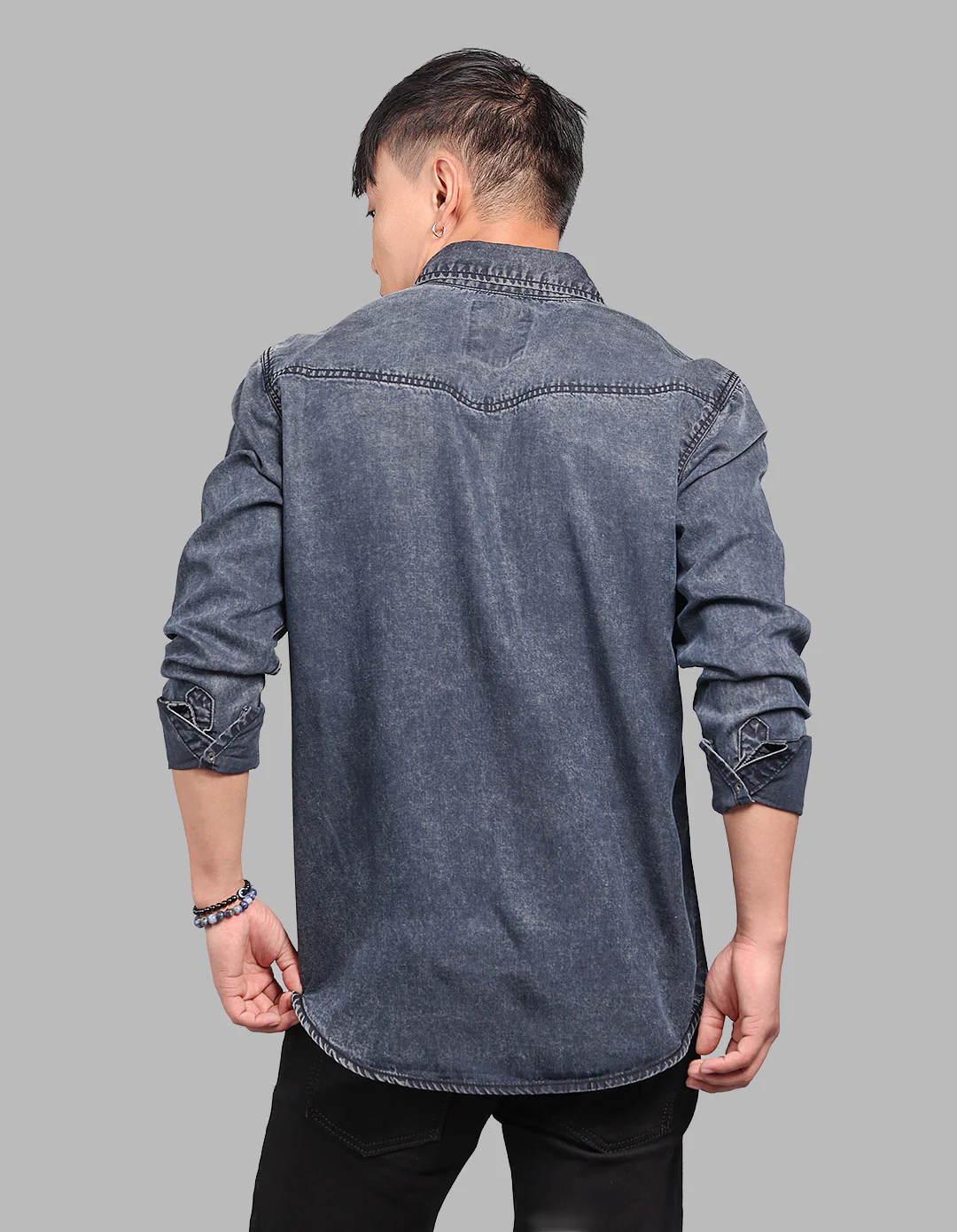 Charcoal Grey Full Sleeve Denim Shirt - Image 5